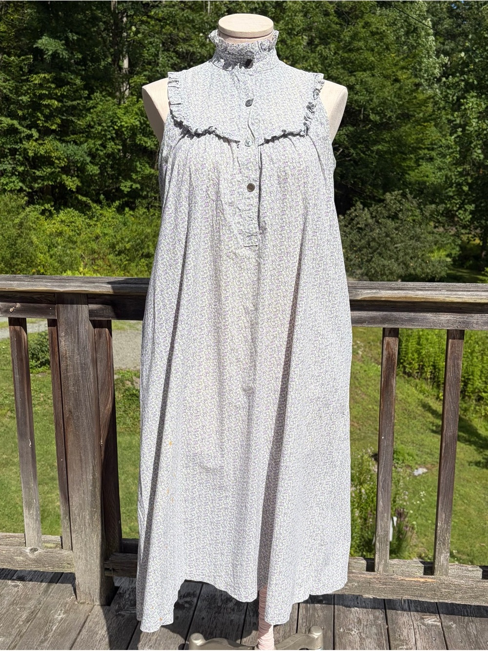 LAURA ASHLEY Vintage 1970s Purple Floral High Neck Sleeveless Midi Dress Size 10